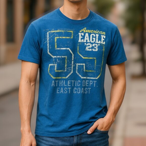 2 for/$25 American Eagle Vintage Fit Embroidered Logo Blue Tee Shirt Size Large - Picture 10 of 10